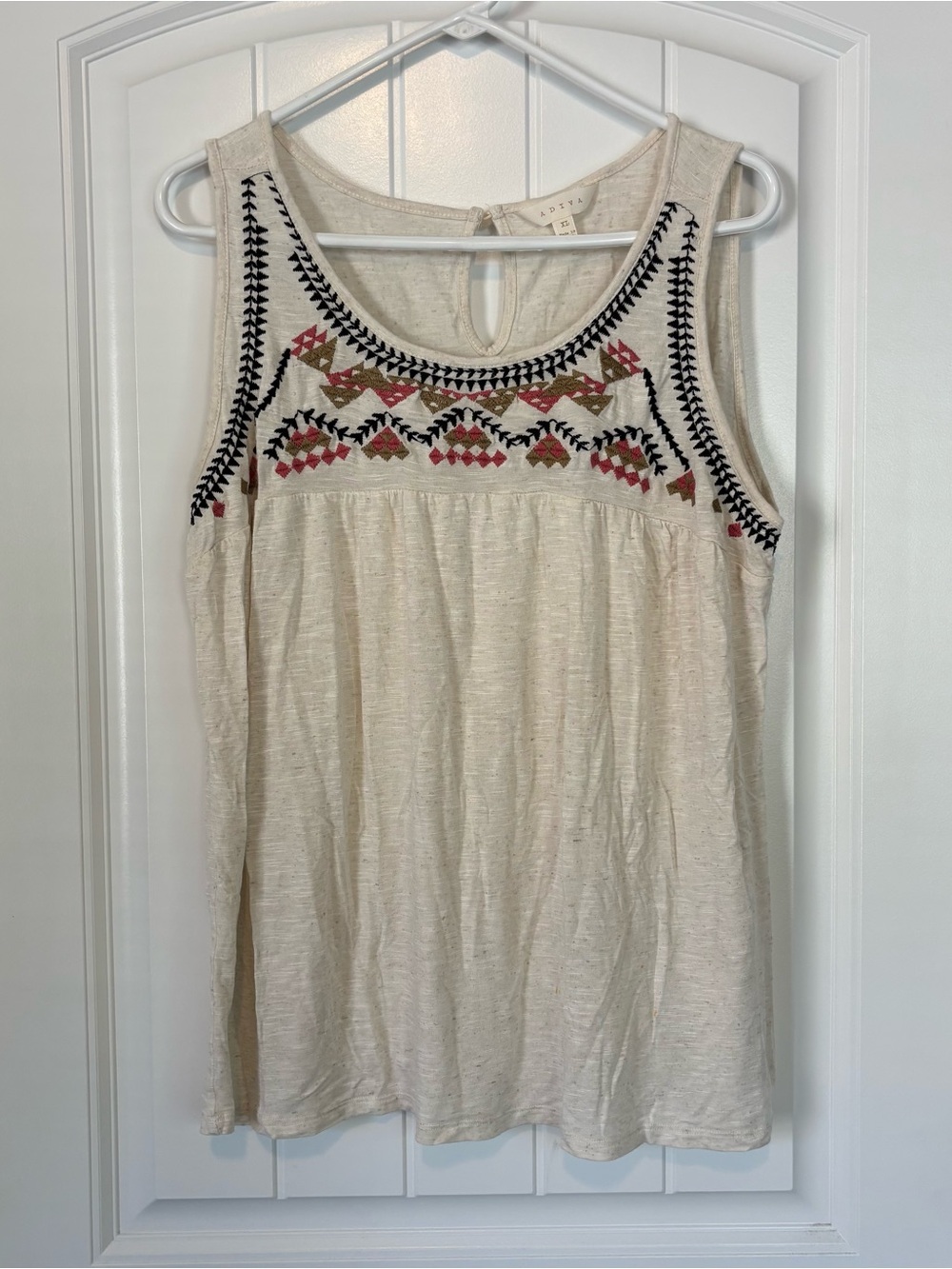 Adiva Women'a Embroidered Ivory Sleeveless Tank Top Size XL